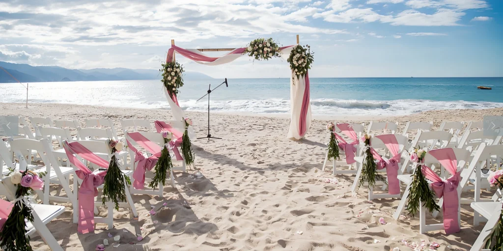 Central Beach wedding setup with ocean views at Hyatt Ziva Puerto Vallarta