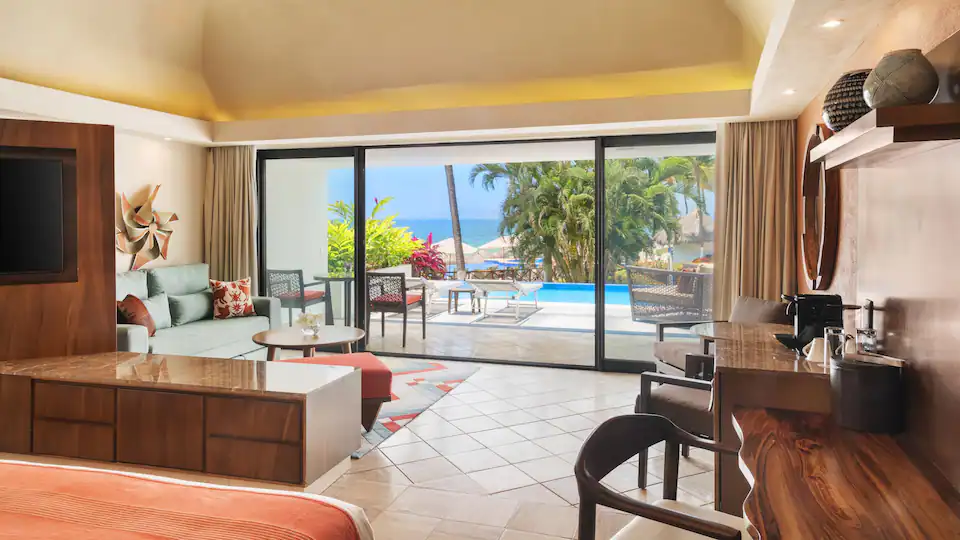 Club Ocean View Swim-Up Suite Double with semi-private pool access and ocean views at Hyatt Ziva Puerto Vallarta.