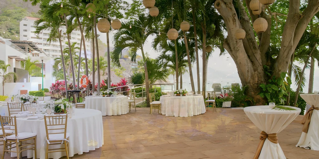 Palmas Terrace outdoor wedding reception setup at Hyatt Ziva Puerto Vallarta