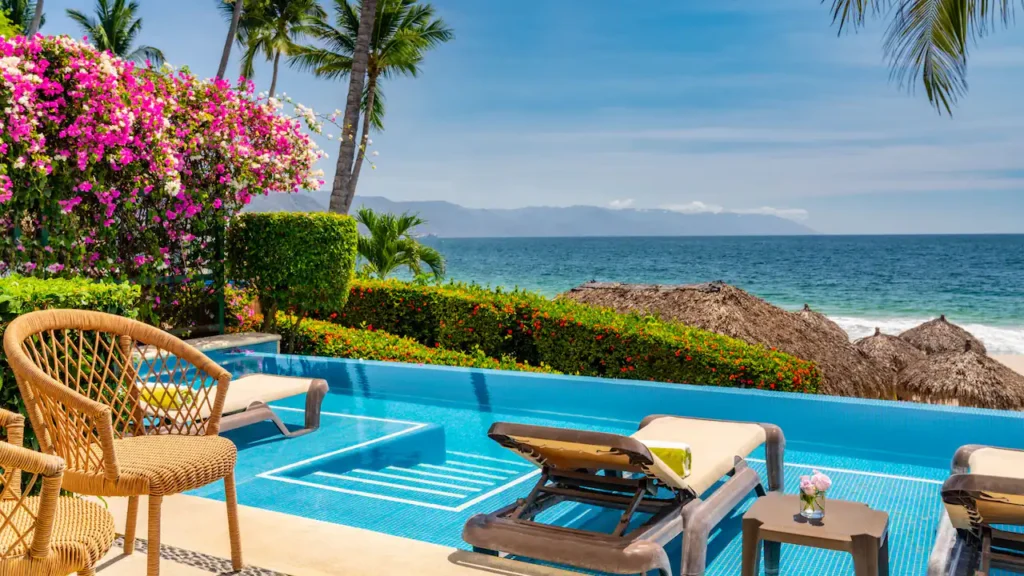 The Swim-Up Double room at Hyatt Ziva Puerto Vallarta offers two comfortable double beds, contemporary furnishings, and a private terrace with direct access to a semi-private pool. Reserved exclusively for adults ages 18 and older, this 473-square-foot retreat provides a relaxing setting with beautiful ocean views.