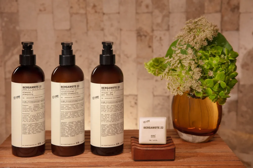 Le Labo Bergamote 22 bath amenities in Signature Junior Suite Double Ocean Front at Impression Isla Mujeres by Secrets.