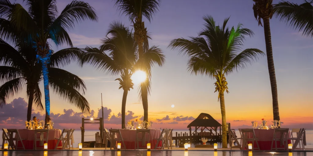 Poolside venue setup for weddings and events at Secrets Aura Cozumel