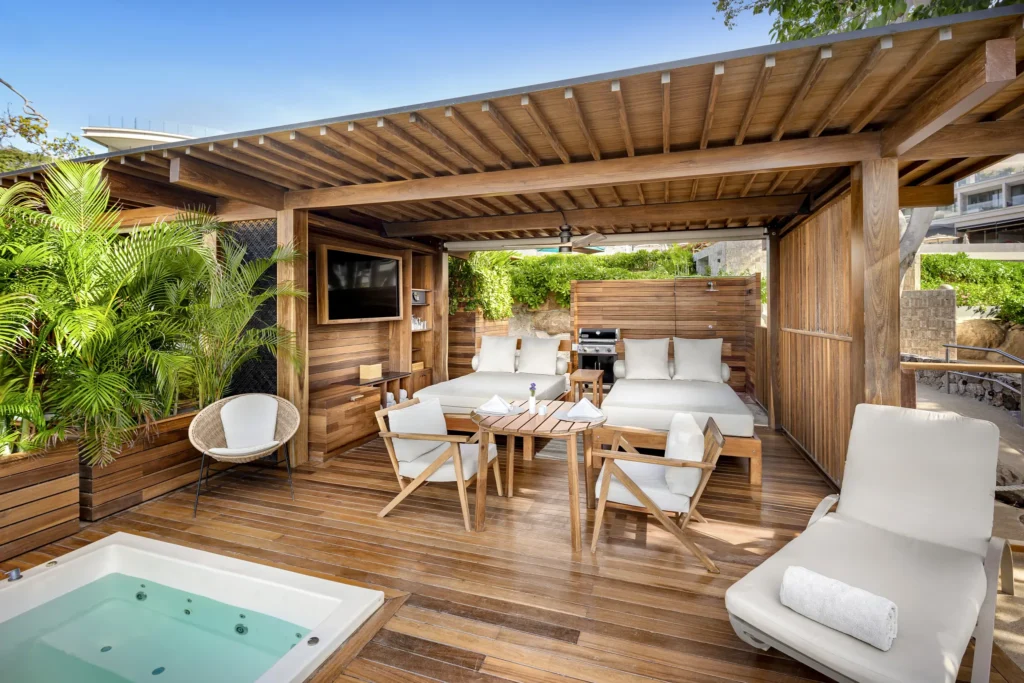 Private Marietas cabin with outdoor seating and whirlpool at Secrets Bahia Mita Surf & Spa Resort.