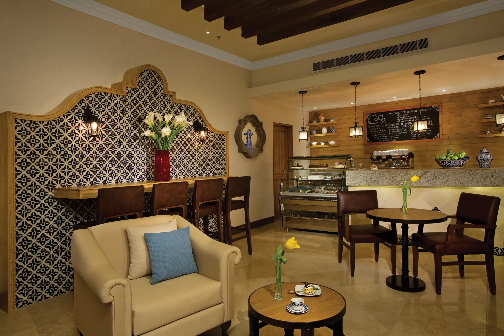Coco Café at Secrets Puerto Los Cabos serving premium coffee, pastries, and light bites throughout the day