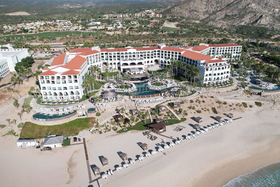 Hilton Los Cabos Beach and Golf Resort with swimmable beach, pools, and oceanfront views in Baja California.