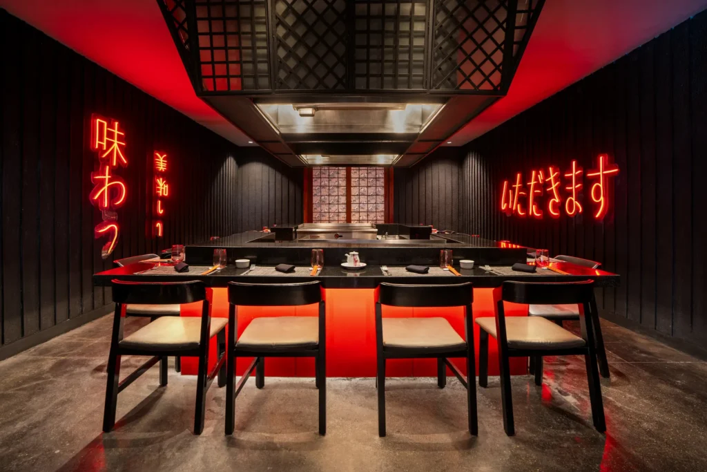 Himitsu Pan-Asian restaurant at Secrets Cap Cana Resort & Spa featuring contemporary Asian décor, sushi selections, and elegant dining ambiance.
