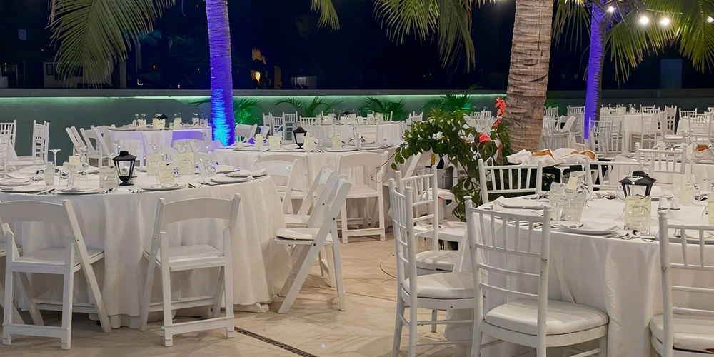 Ajedrez Terrace wedding venue at Secrets Huatulco with elegant outdoor reception setup