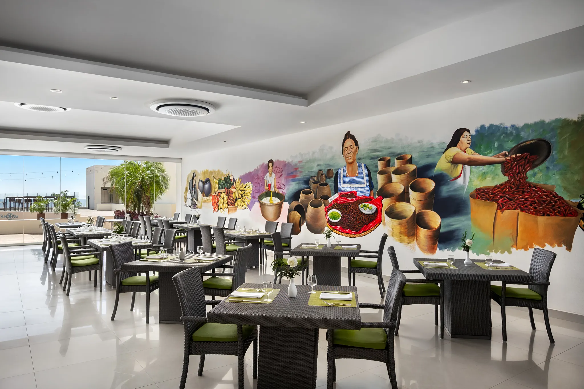 Market Cafe international buffet at Secrets Huatulco offering global cuisine stations for breakfast, lunch, and dinner on the Oaxacan coast