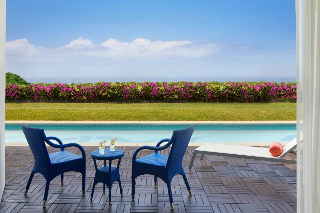 Preferred Club Junior Suite Swim Out private terrace with pool and ocean view at Secrets Huatulco.