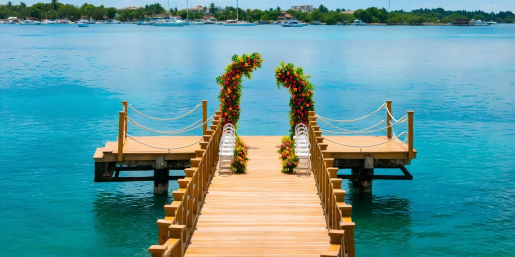 Pier wedding venue over the Caribbean Sea at Secrets La Romana Resort & Spa