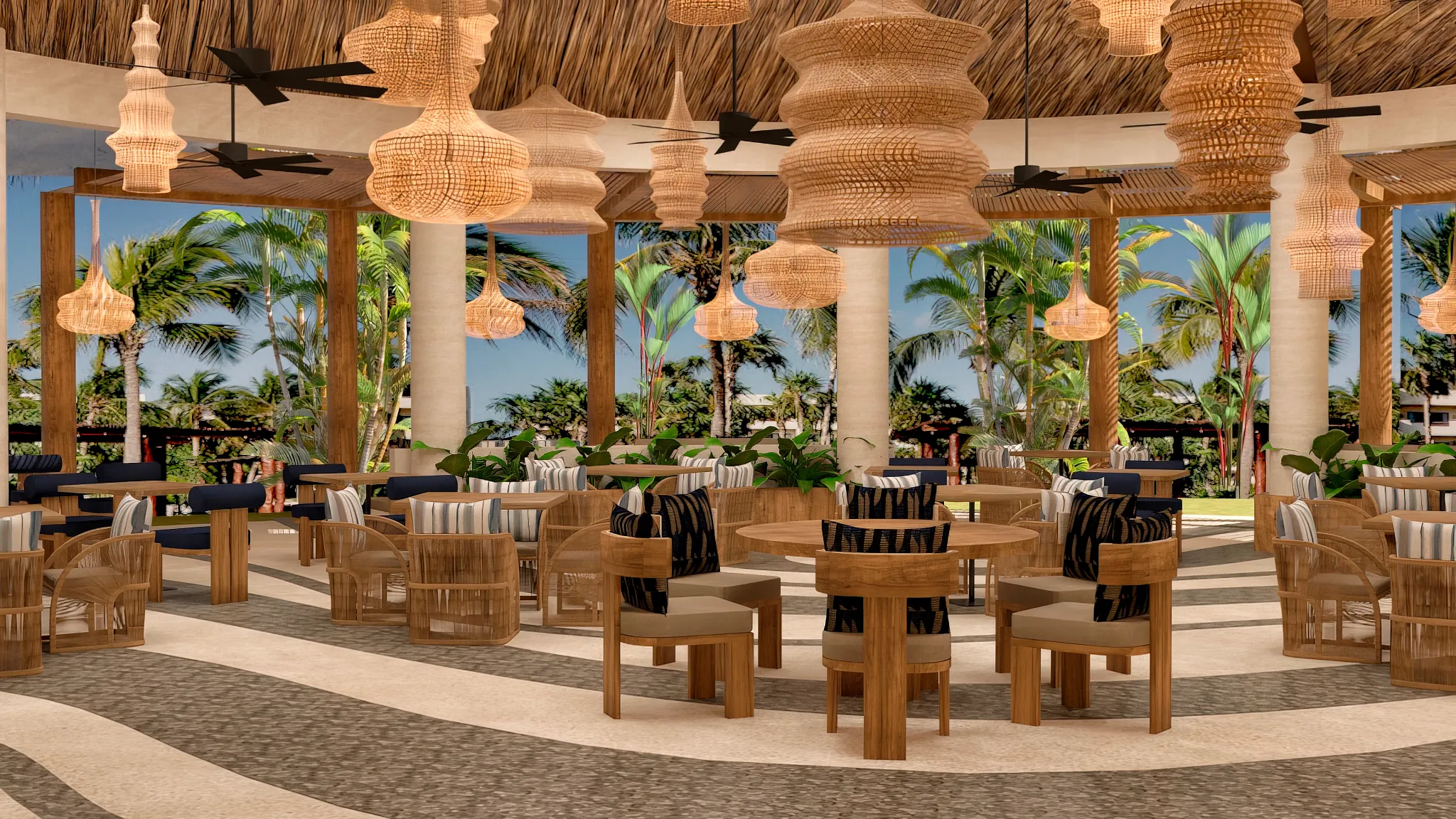 Open-air dining at Seaside Grill with ocean views at Secrets Maroma Beach Riviera Cancun.