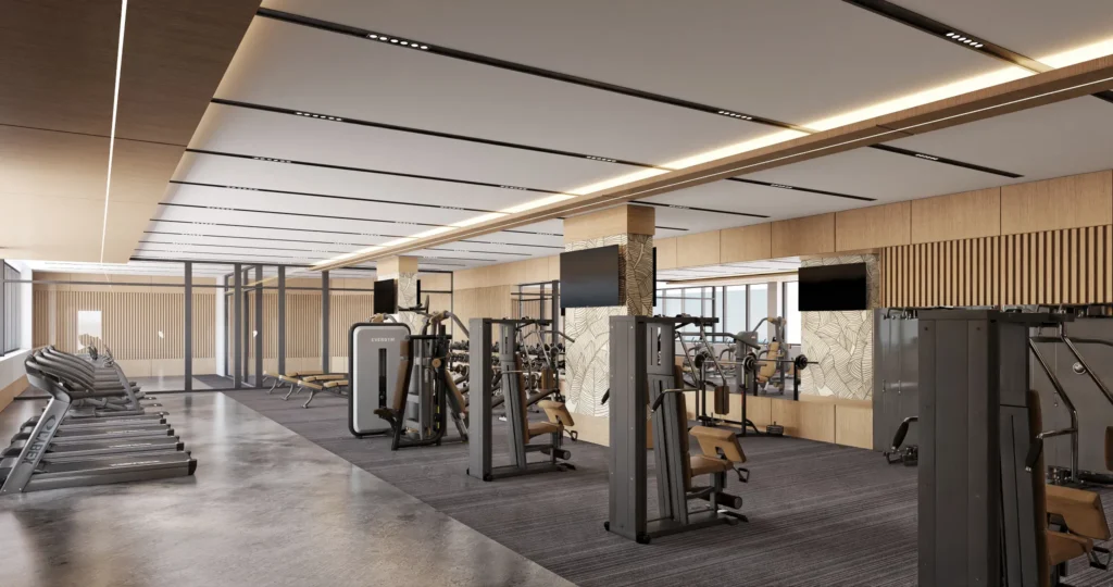 Modern fitness center with cardio machines and strength equipment at Secrets Mirabel Cancun Resort & Spa in Cancun.