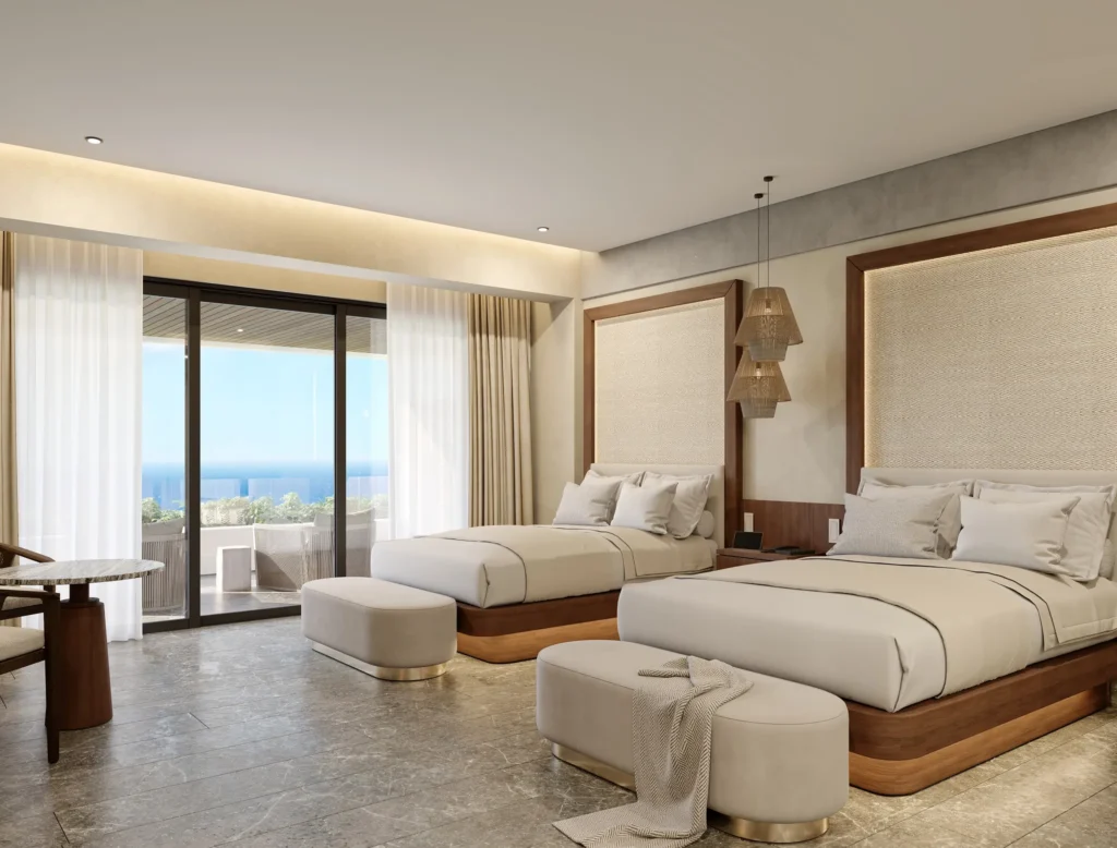 Two-bedroom Presidential Suite with oceanfront terrace access at Secrets Mirabel Cancun Resort & Spa.