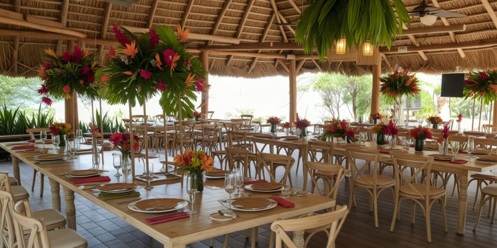 Aqua Restaurant open-air dining setup for wedding receptions at Secrets Papagayo