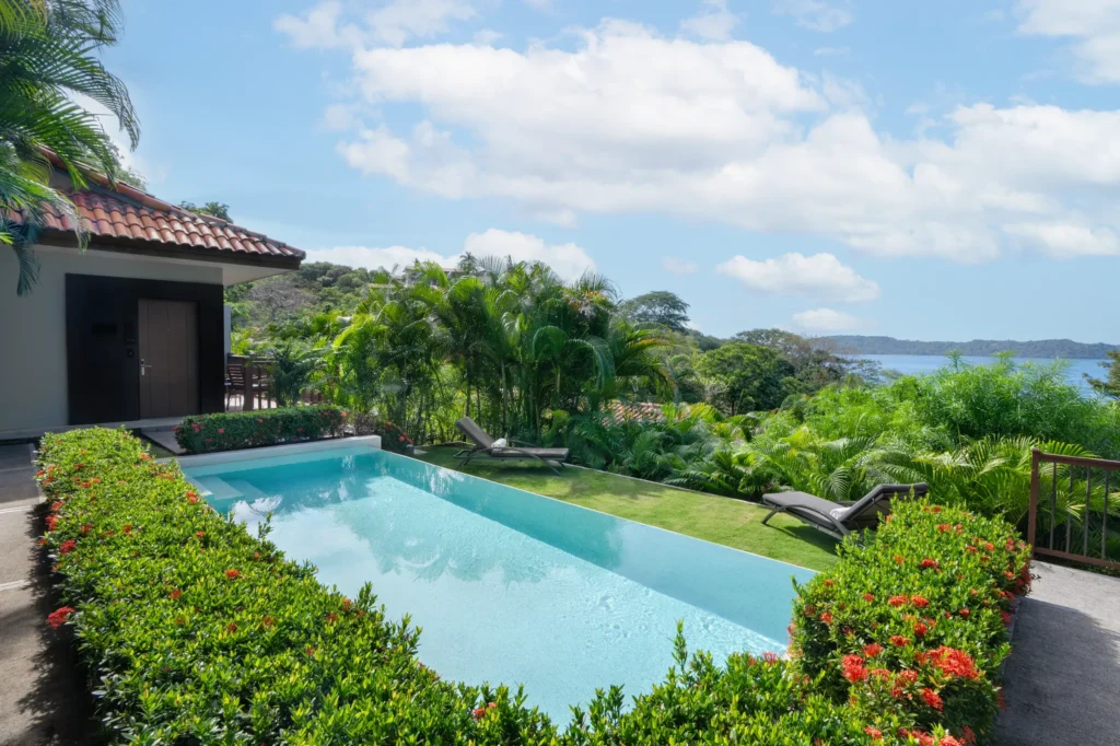 Private plunge pool overlooking Papagayo Bay at the Preferred Club Junior Suite in Secrets Papagayo Costa Rica.