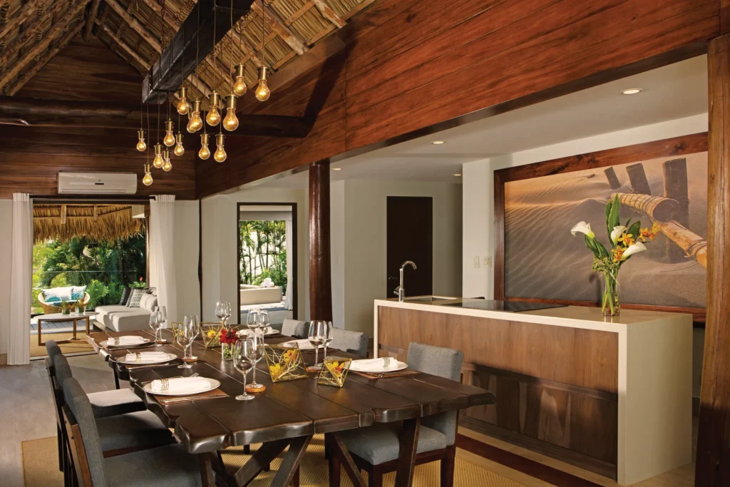 Preferred Club Presidential Suite living and dining area with bar at Secrets Papagayo Costa Rica.