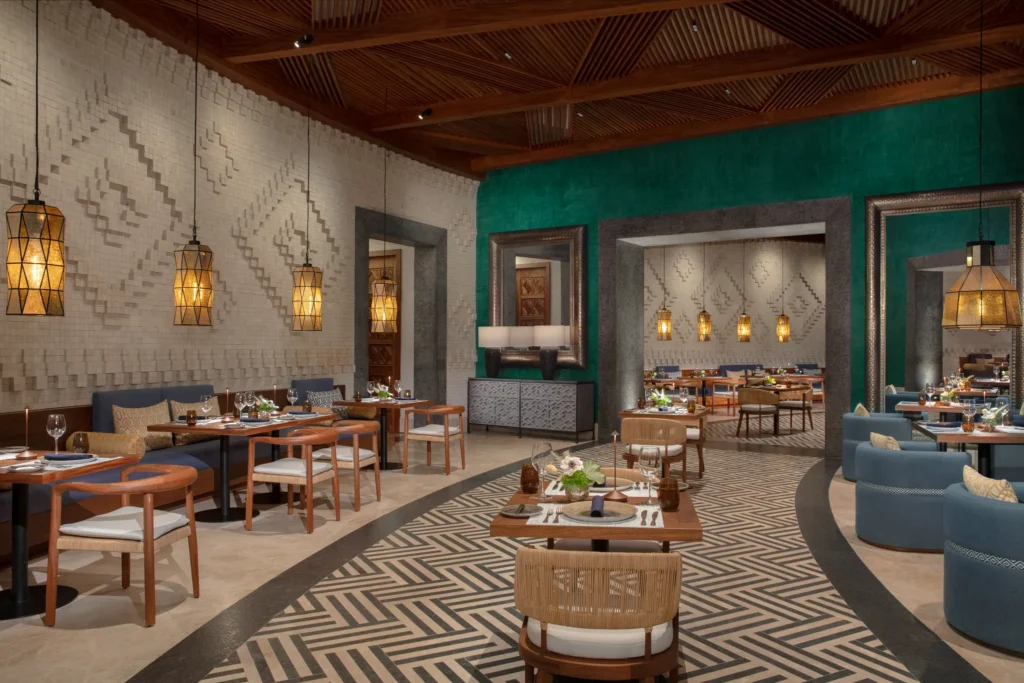 El Patio Mexican restaurant at Secrets Playa Blanca Costa Mujeres featuring vibrant décor, traditional dishes, and an extensive tequila and mezcal selection.