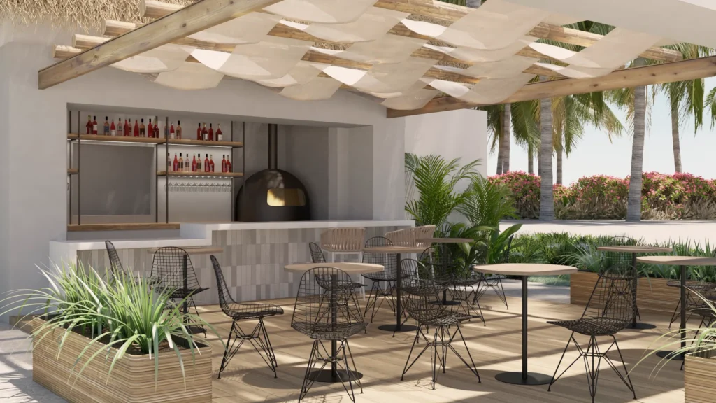 Barefoot Grill at Secrets Playa Esmeralda Resort & Spa featuring a casual poolside dining area with light lunch options and relaxed outdoor seating.