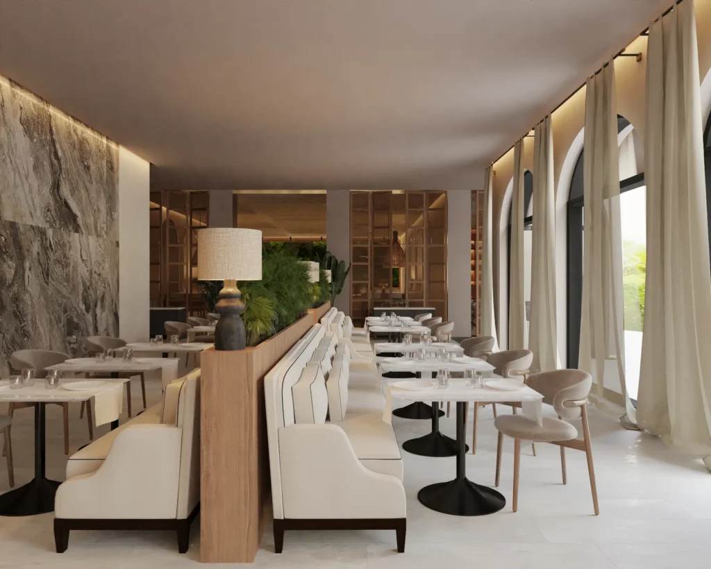 Market Café at Secrets Playa Esmeralda Resort & Spa featuring an open-air international buffet with tropical garden views and diverse cuisine stations.