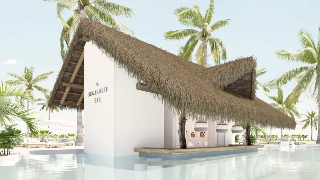 Sugar Reef Pool Bar at Secrets Playa Esmeralda Resort & Spa featuring a relaxed poolside setting, tropical cocktails, and sunny resort ambiance.