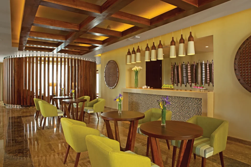 Healthy juice and refreshment bar inside the spa at Secrets Playa Mujeres Golf & Spa Resort.