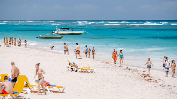 Arena Gorda Beach near Secrets Royal Beach Punta Cana with wide white sand and turquoise Caribbean waters