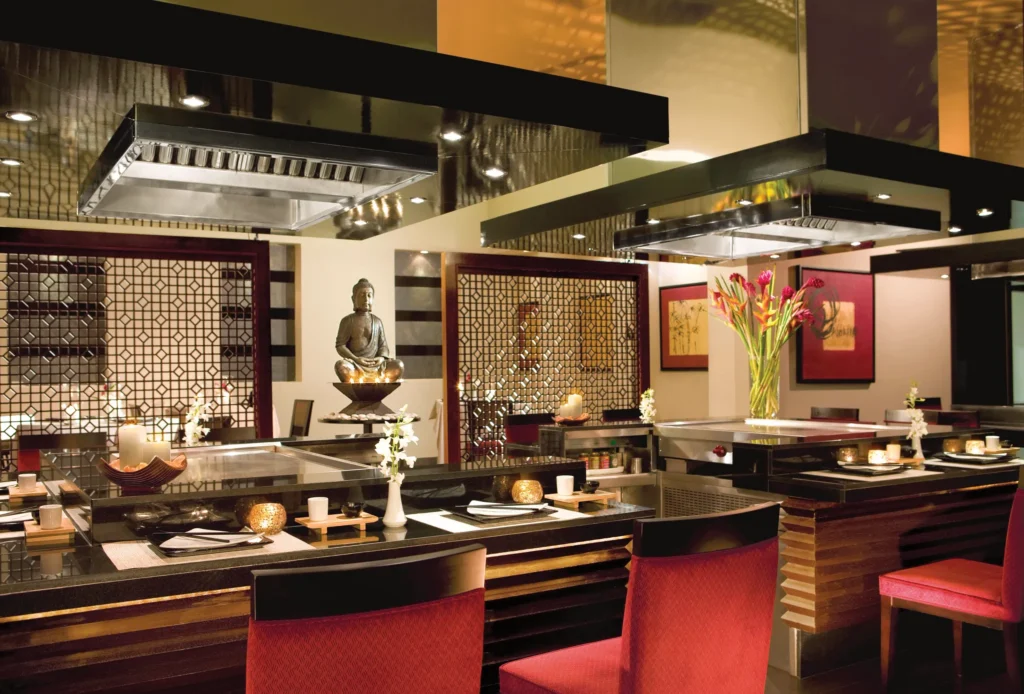 Himitsu Pan-Asian restaurant at Secrets St. James Montego Bay featuring an open-air dining setting with elegant décor and Asian fusion cuisine.