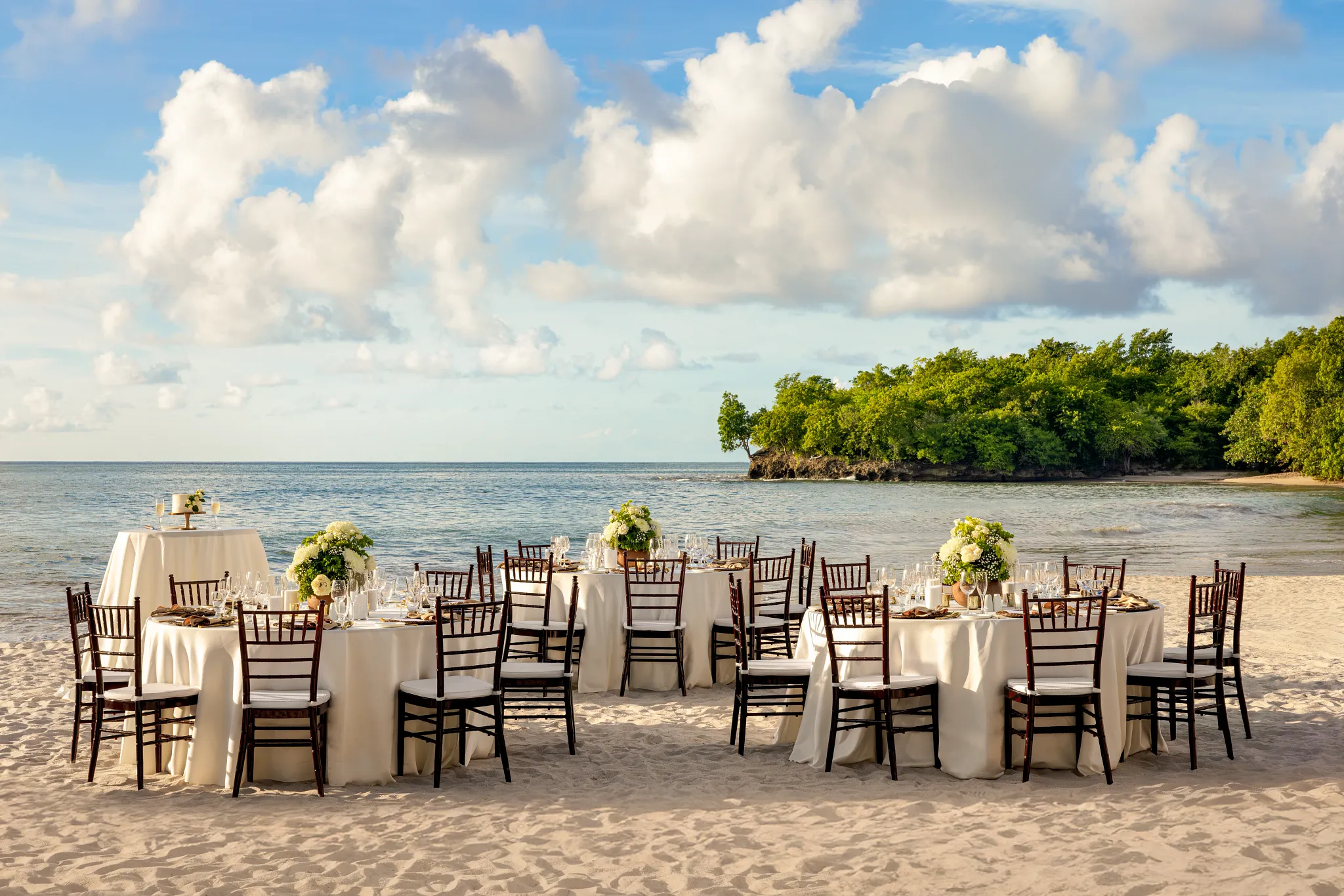 Beachfront wedding ceremony setup at Secrets St. Lucia Resort & Spa with ocean views