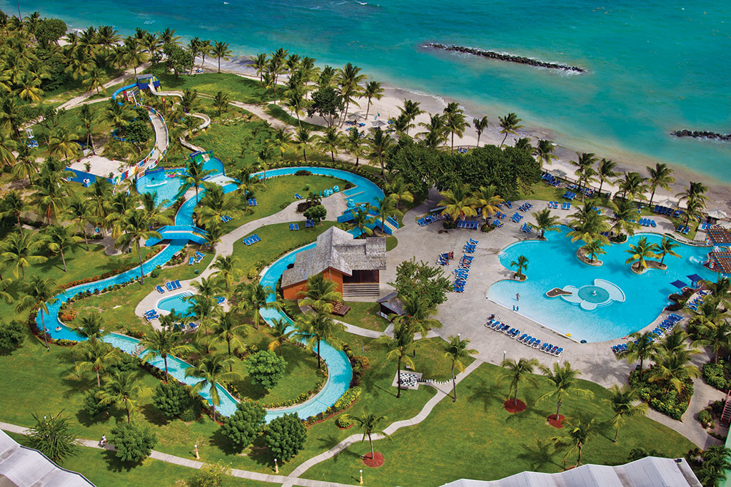 Coconut Bay Beach Resort and Spa family-friendly all-inclusive in St. Lucia with waterpark, multiple pools, and tropical beach setting.