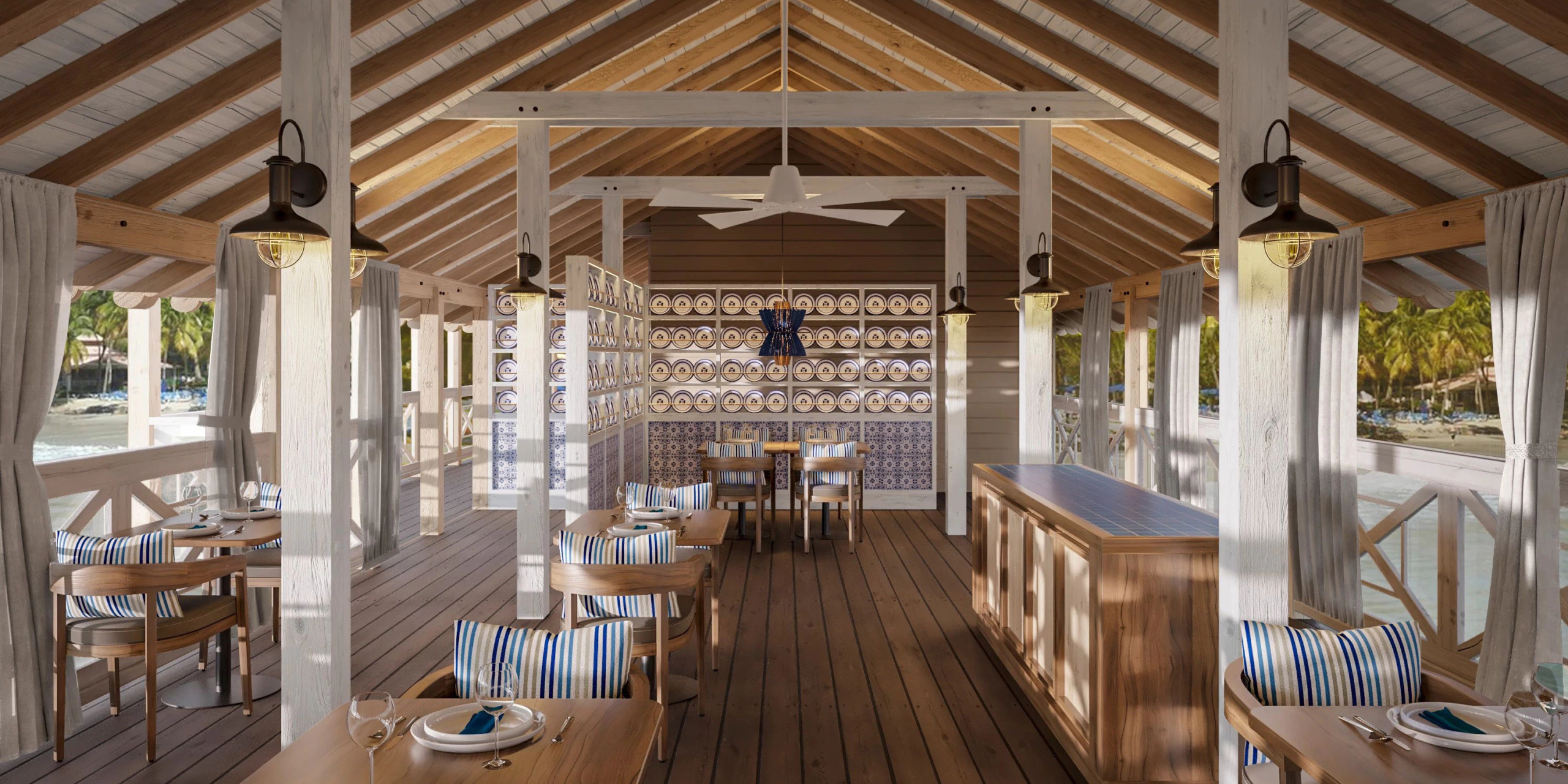 Morgan’s Pier overwater wedding reception setup at Secrets St. Lucia Resort & Spa