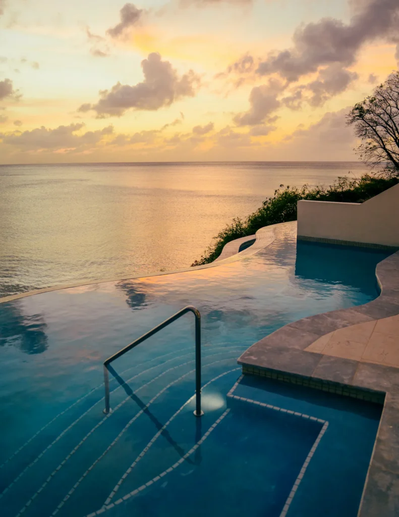 Preferred Club Bungalow Suite Ocean Front Swim Out private pool overlooking the Caribbean Sea at Secrets St. Lucia Resort & Spa.