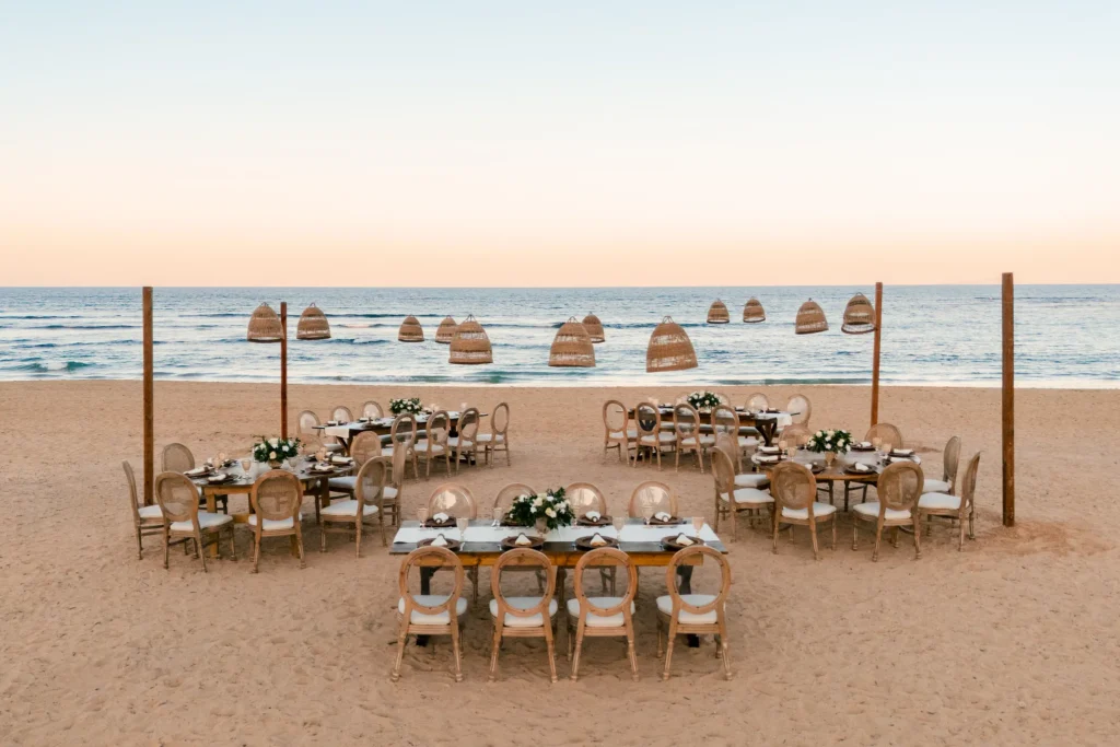 Main beach wedding reception setup with ocean views at Secrets Tides Punta Cana