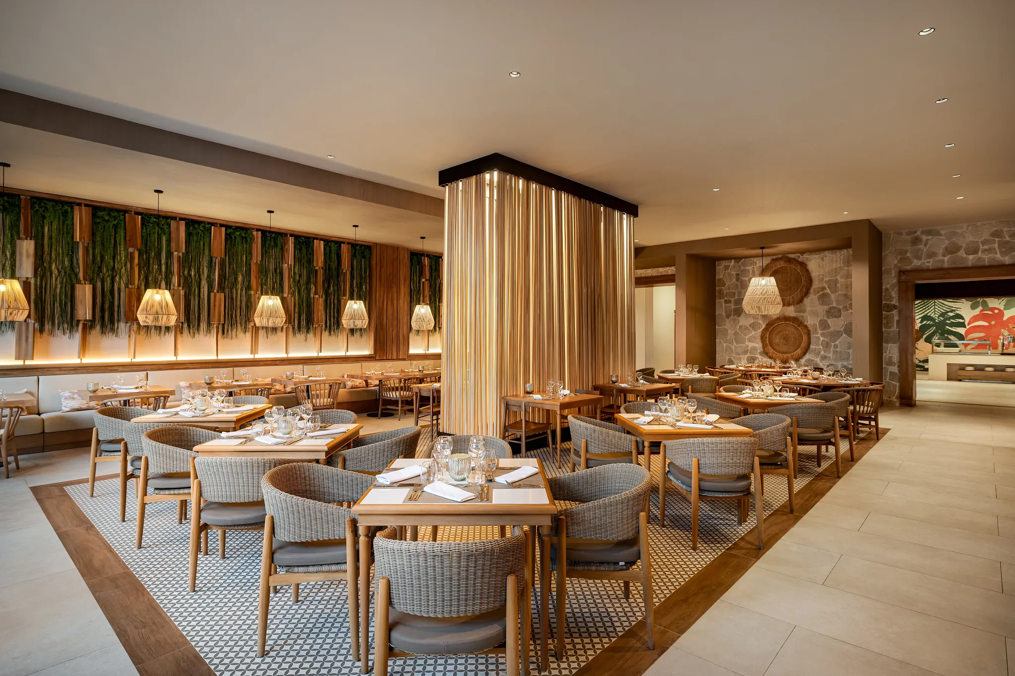 Market Café buffet at Secrets Tides Punta Cana offering international cuisine stations for breakfast, lunch, and dinner