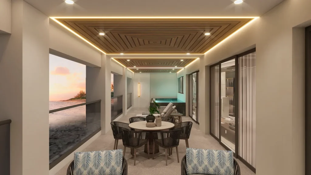 Presidential Suite Ocean Front Plunge Pool terrace with dining area and private plunge pool at Secrets Tides Punta Cana.
