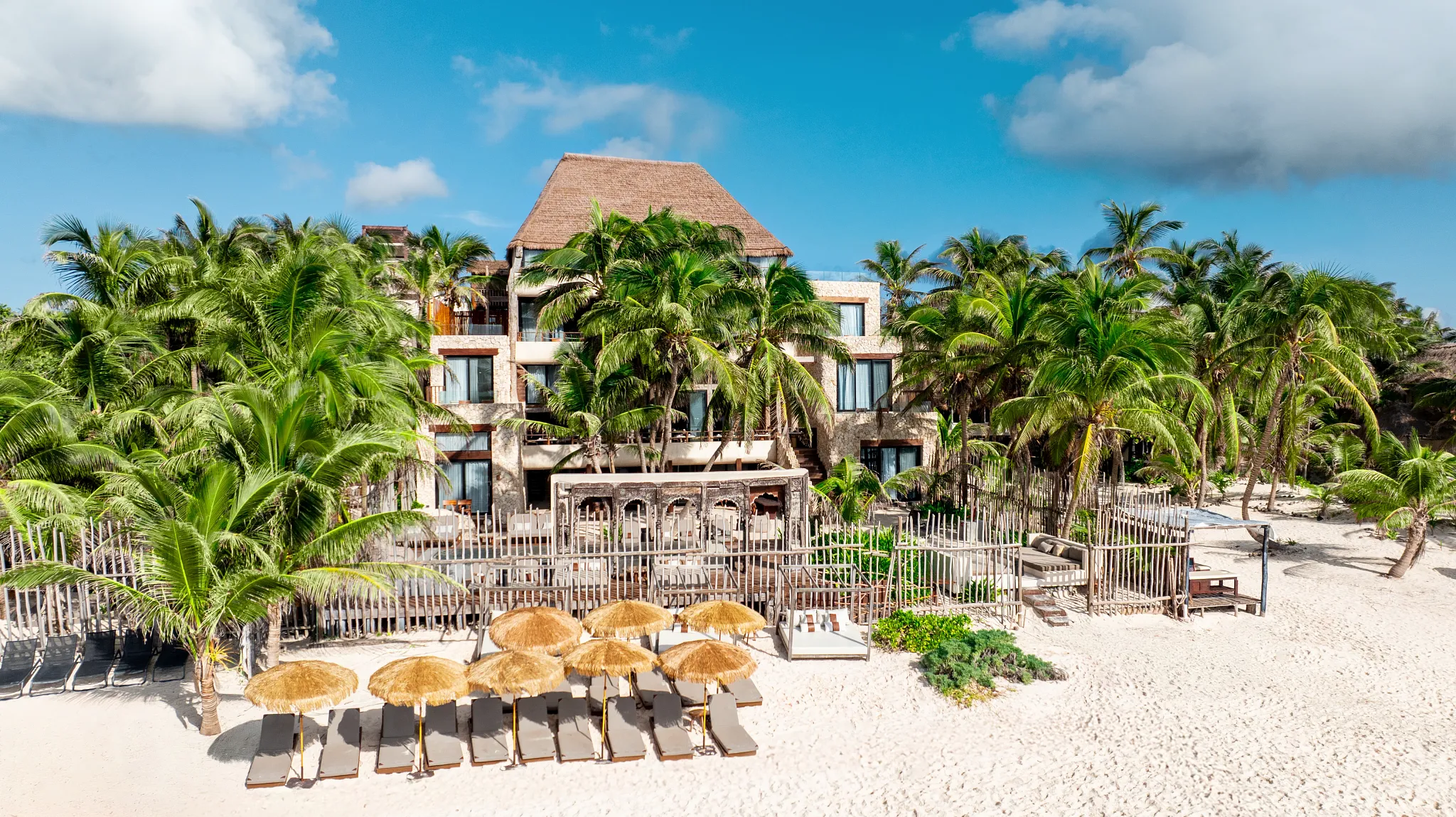 Beachfront view of Casa Zamna Beach Club at Secrets Tulum Resort & Beach Club.