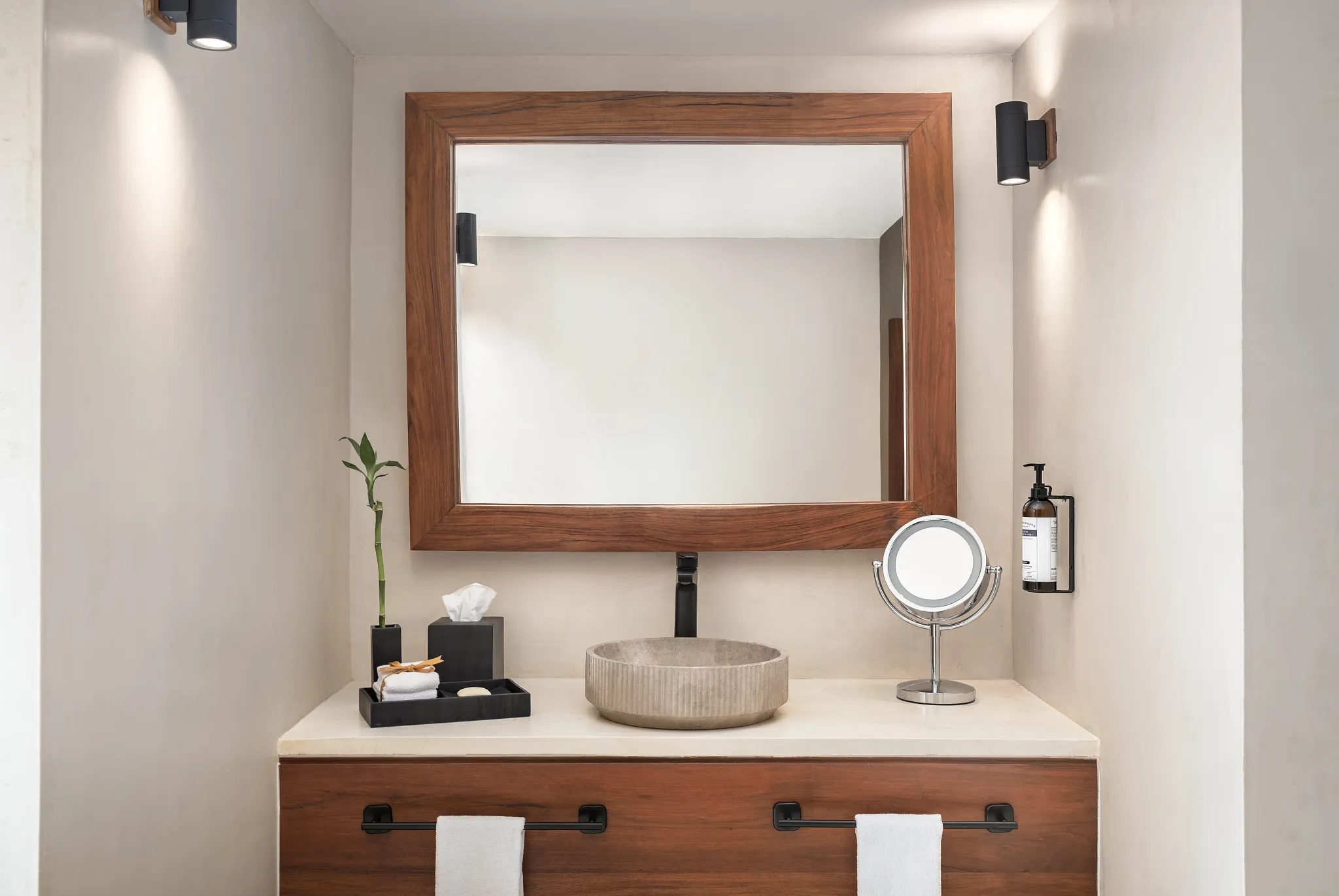 Casa Zamna Ocean Front Junior Suite bathroom vanity at Secrets Tulum Resort & Beach Club.