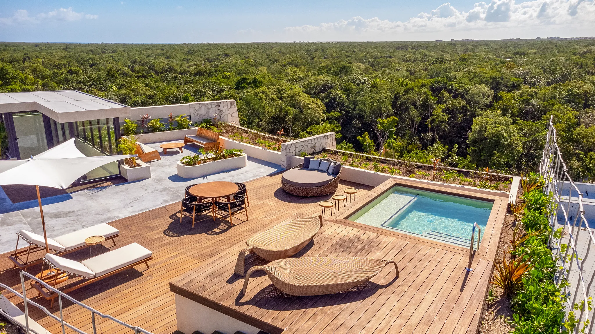 Preferred Club Rooftop Master Suite private rooftop terrace with plunge pool and tropical views at Secrets Tulum Resort & Beach Club.