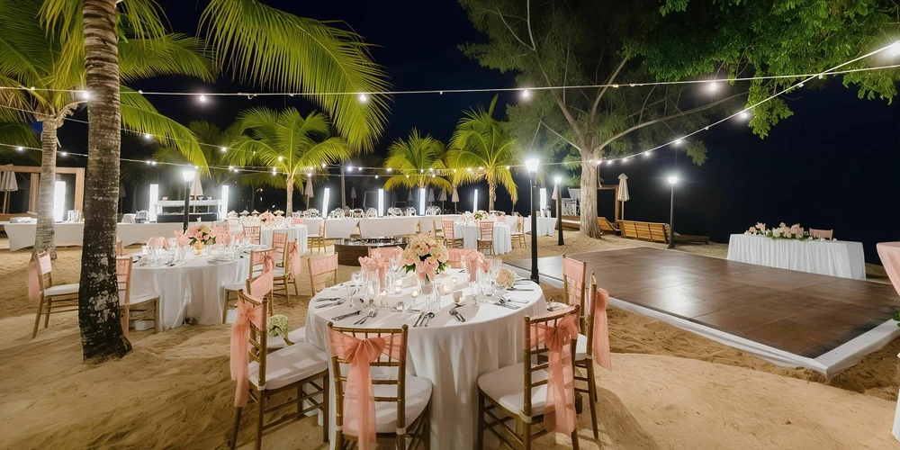 Breathless Beach Club reception setup at Secrets Wild Orchid Montego Bay
