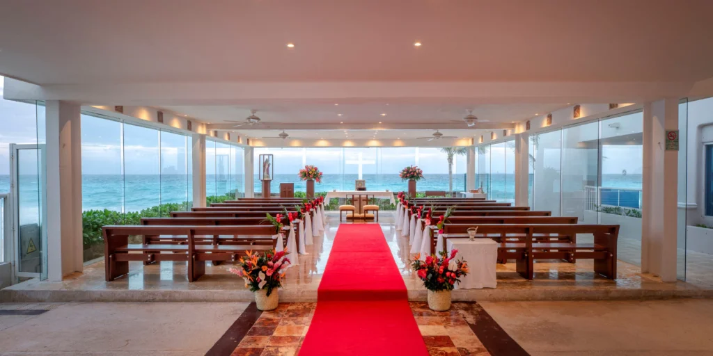 Our Lady of Guadalupe Chapel wedding ceremony setup at Sunscape Cancun Resort & Spa