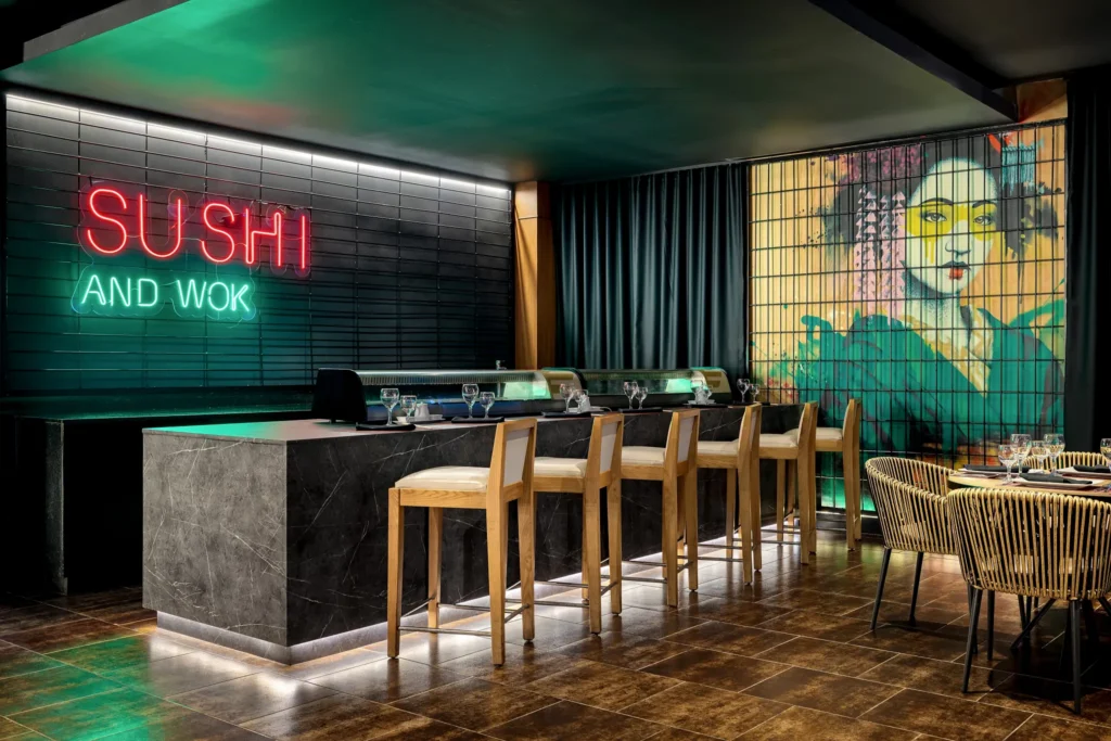 Chopsticks Asian restaurant at Sunscape Dominicus La Romana featuring elegant indoor dining, sushi bar, and traditional Asian décor.