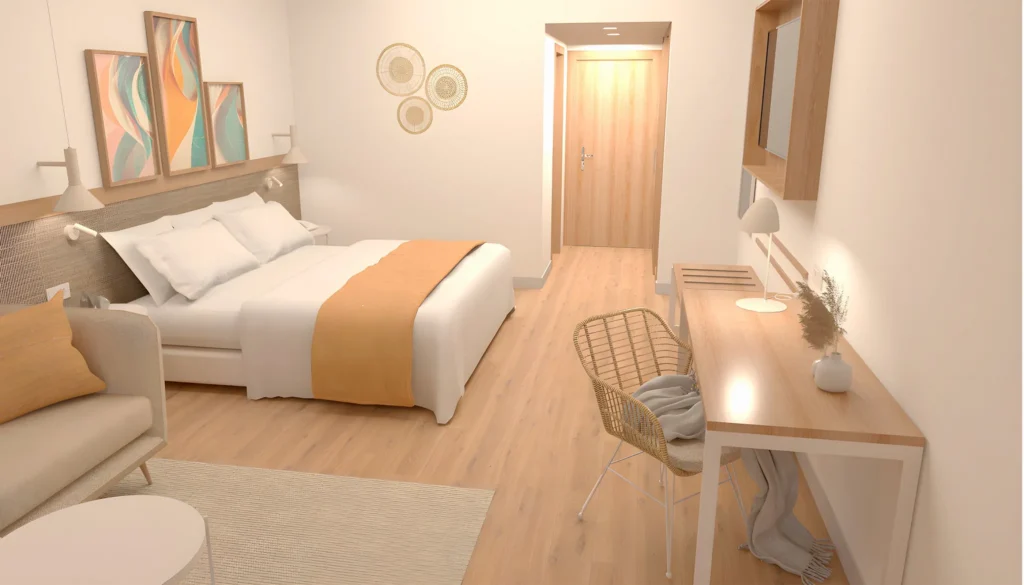 Double or King Room with king bed, desk, and seating area at Sunscape Dominicus La Romana resort.