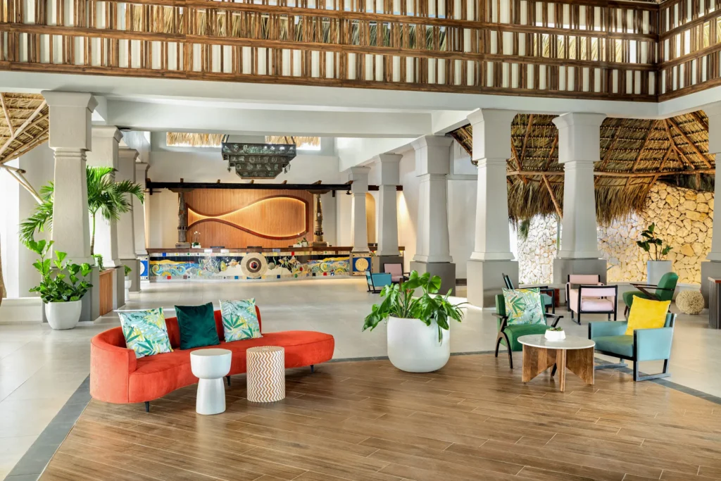 Bright and spacious lobby interior with tropical décor at Sunscape Dominicus La Romana.