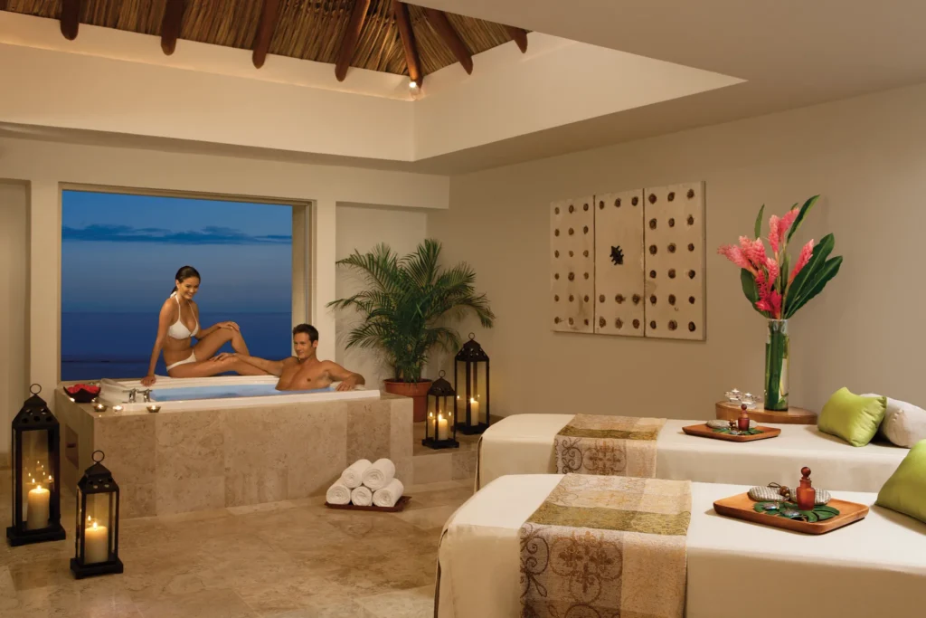 Private VIP spa suite with jacuzzi and candlelight at Sunscape Dorado Pacifico Ixtapa.