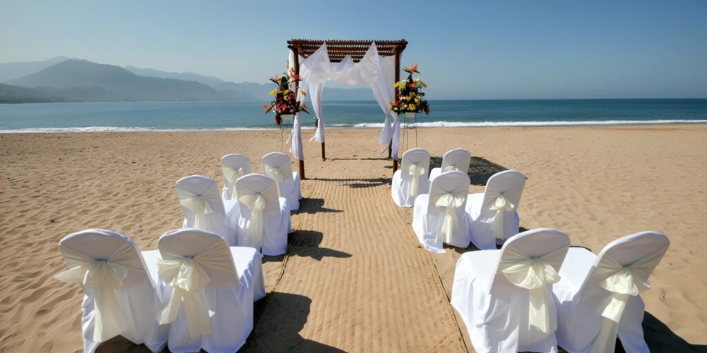 Beach wedding ceremony setup with ocean views at Sunscape Puerto Vallarta Resort & Spa