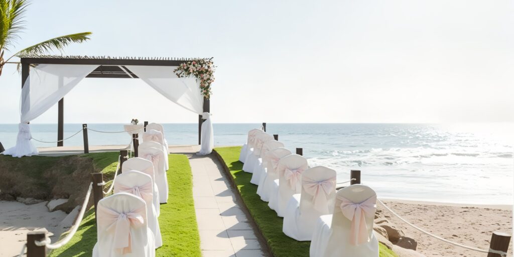 Beachfront gazebo wedding ceremony setup at Sunscape Puerto Vallarta Resort & Spa