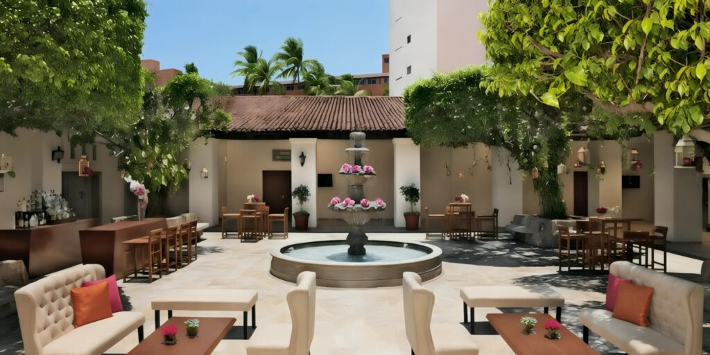 La Placita courtyard venue with fountain for weddings at Sunscape Puerto Vallarta Resort & Spa