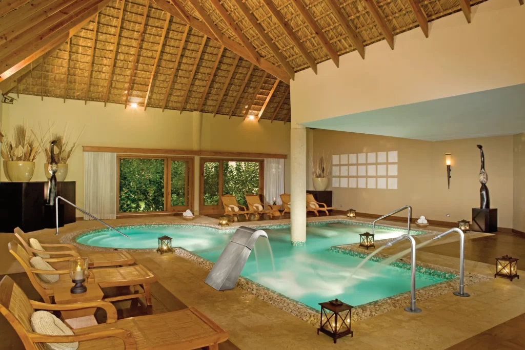 Indoor hydrotherapy spa circuit with soaking pools at Zoëtry Agua Punta Cana.