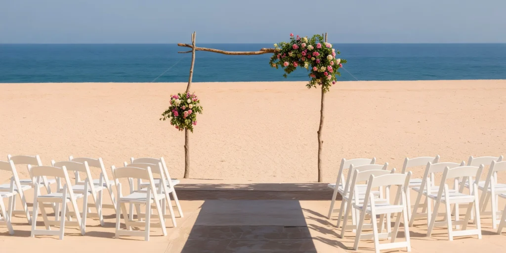Beachfront wedding ceremony setup with arch and ocean views at Zoëtry Casa del Mar Los Cabos