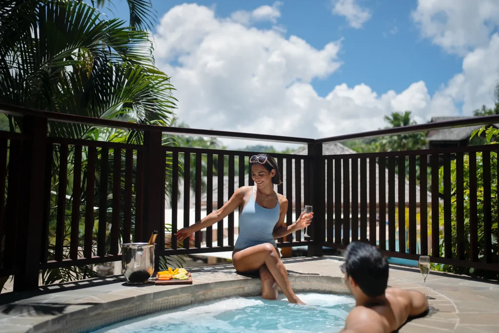 Private plunge pool terrace at Master Suite Two Bedroom Residence with Plunge Pool at Zoëtry Marigot Bay St. Lucia.