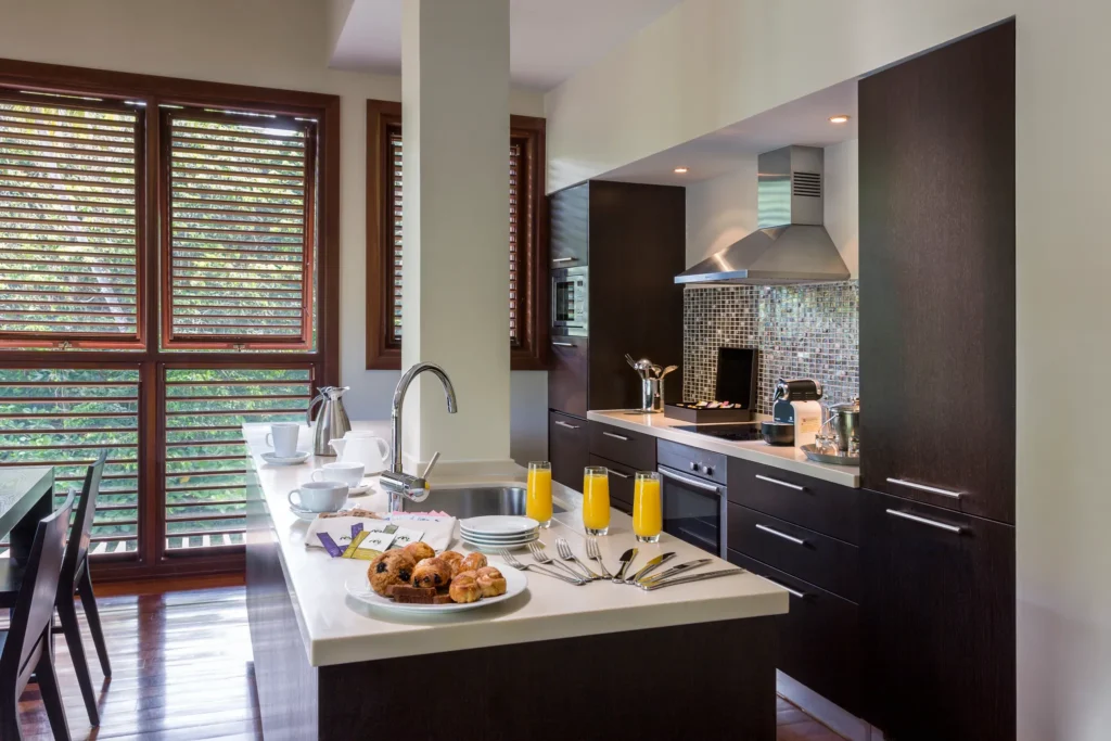 Fully equipped kitchen in Penthouse Residence with Plunge Pool at Zoëtry Marigot Bay St. Lucia.